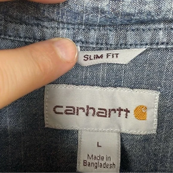 Carhartt Slim Fit Denim Work Shirt Button Down Collared Long Sleeve size Large - Picture 2 of 4